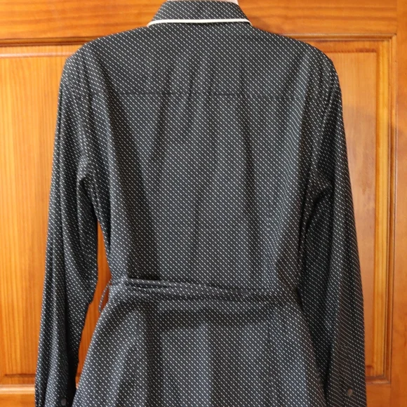 Brooks Brothers Black White Polka Dot Belted Long Sleeve Cotton Dress 10 - Picture 9 of 15
